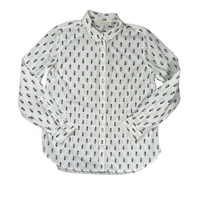 Garnet Hill Long Sleeve Button Up Size 6 White Blue Floral Pima Cotton Basic